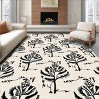 Black Tree Botanical Cream Textile Rug