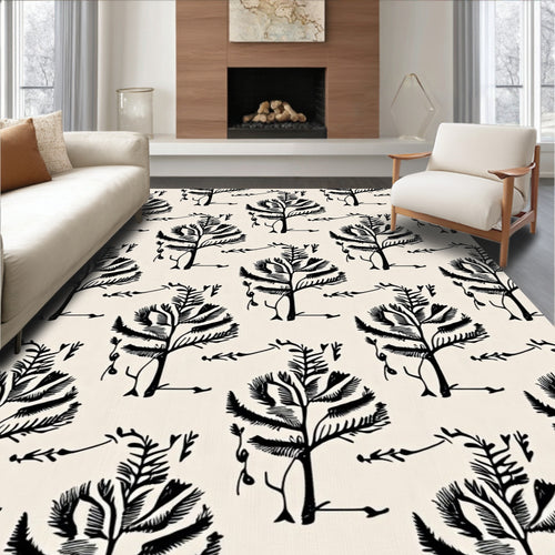 Black Tree Botanical Cream Textile Rug