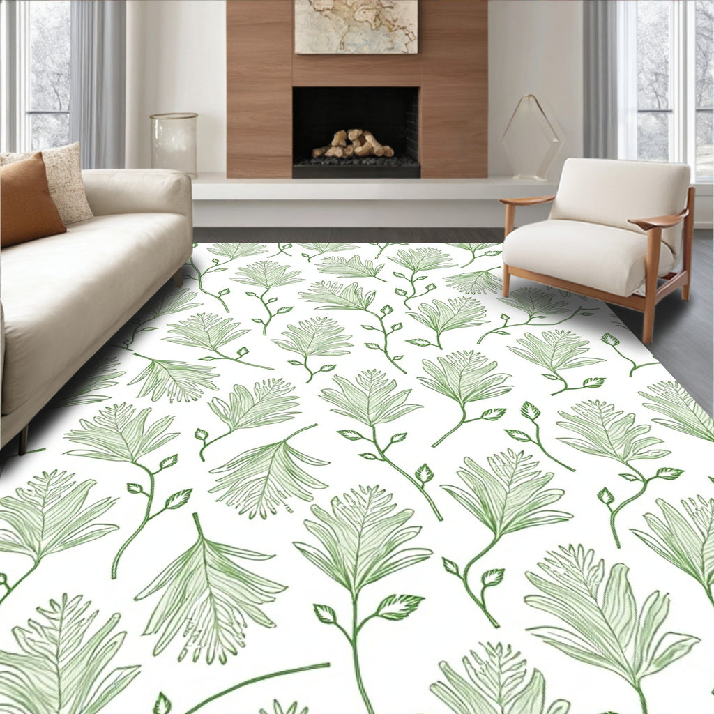 Spring Green Leafy Botanical Vine Rug
