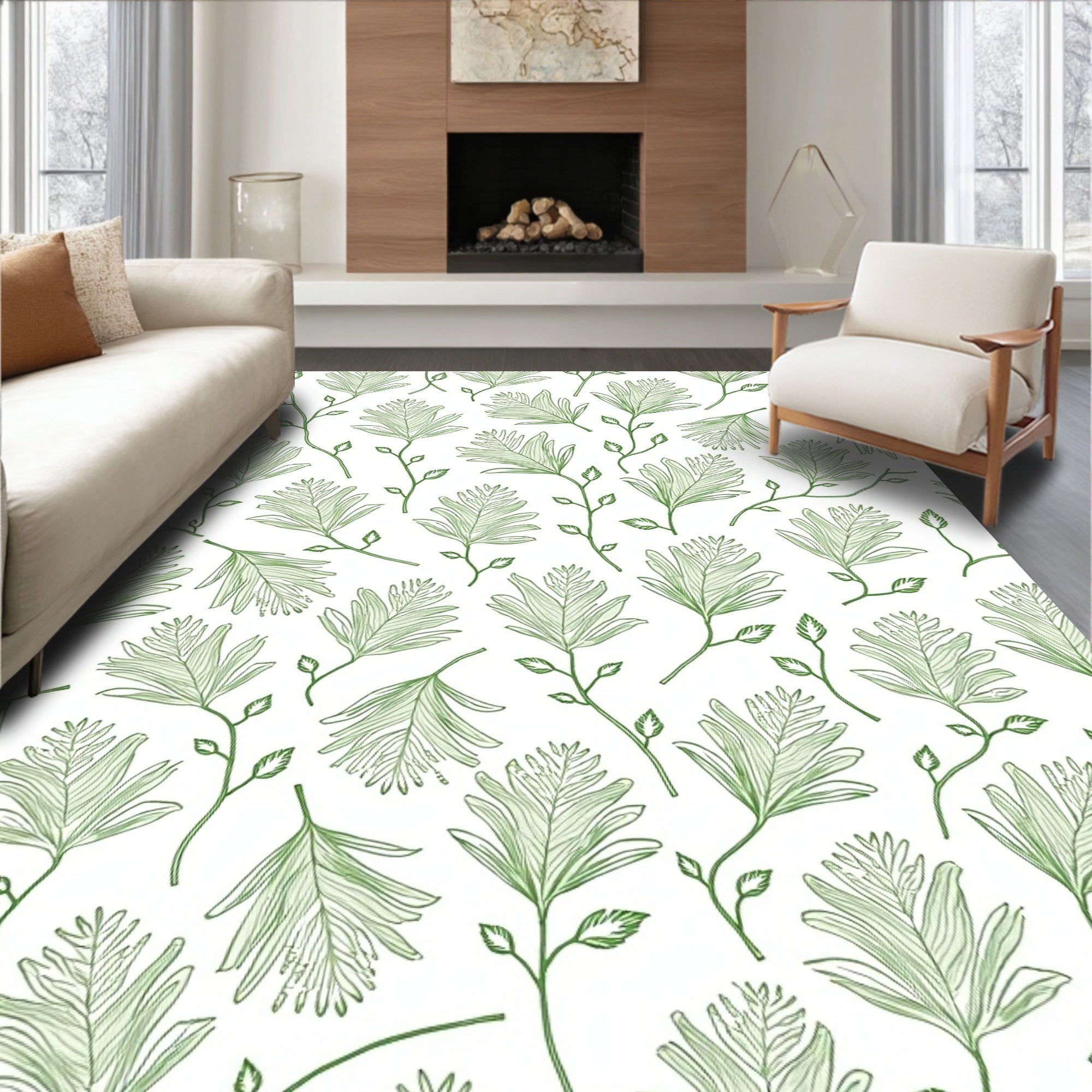 Spring Green Leafy Botanical Vine Rug