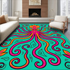 Bold Pink Octopus Teal Swirl Rug