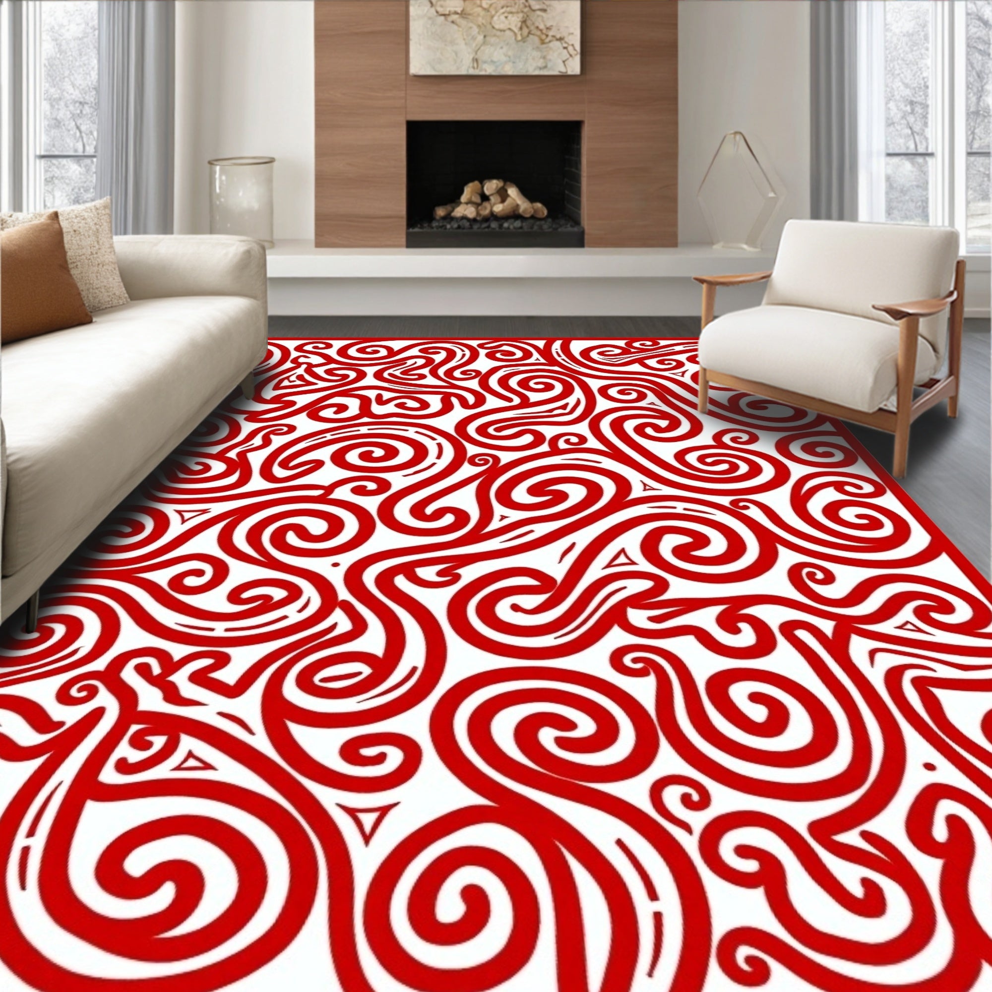 Crimson Swirls Organic Curlicues Rug