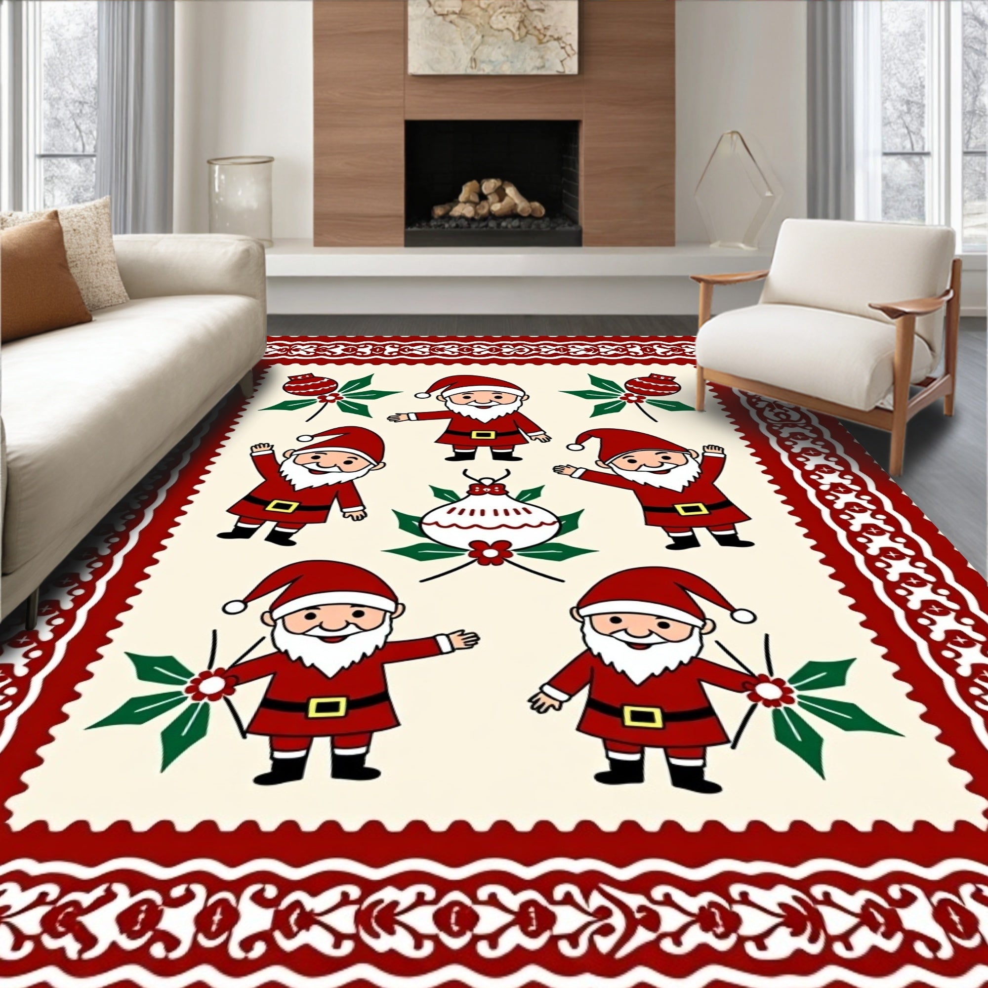 Whimsical Santa Claus Festive Holiday Rug