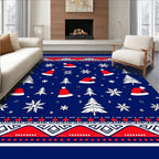 Christmas Trees Snowflakes Red Hats Navy Rug