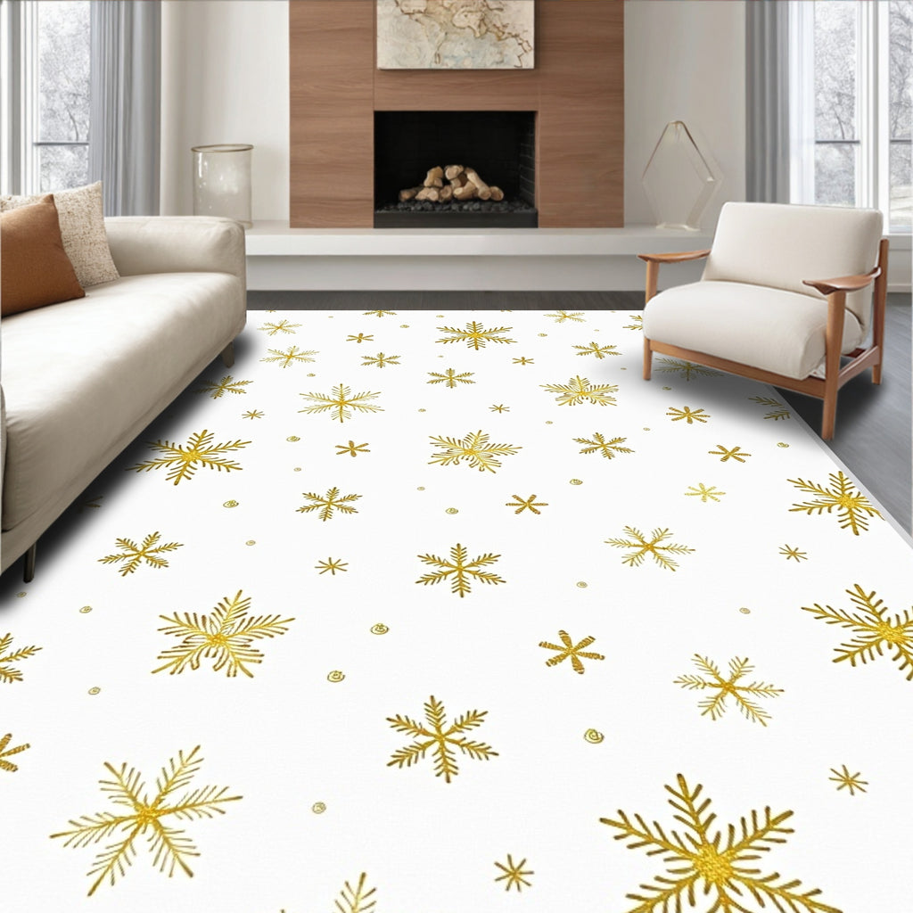 Golden Snowflake Scatter Winter Rug