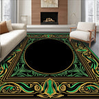 Emerald Gold Art Nouveau Scroll Rug