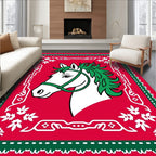 Whimsical Red Green Horse Portrait Rug