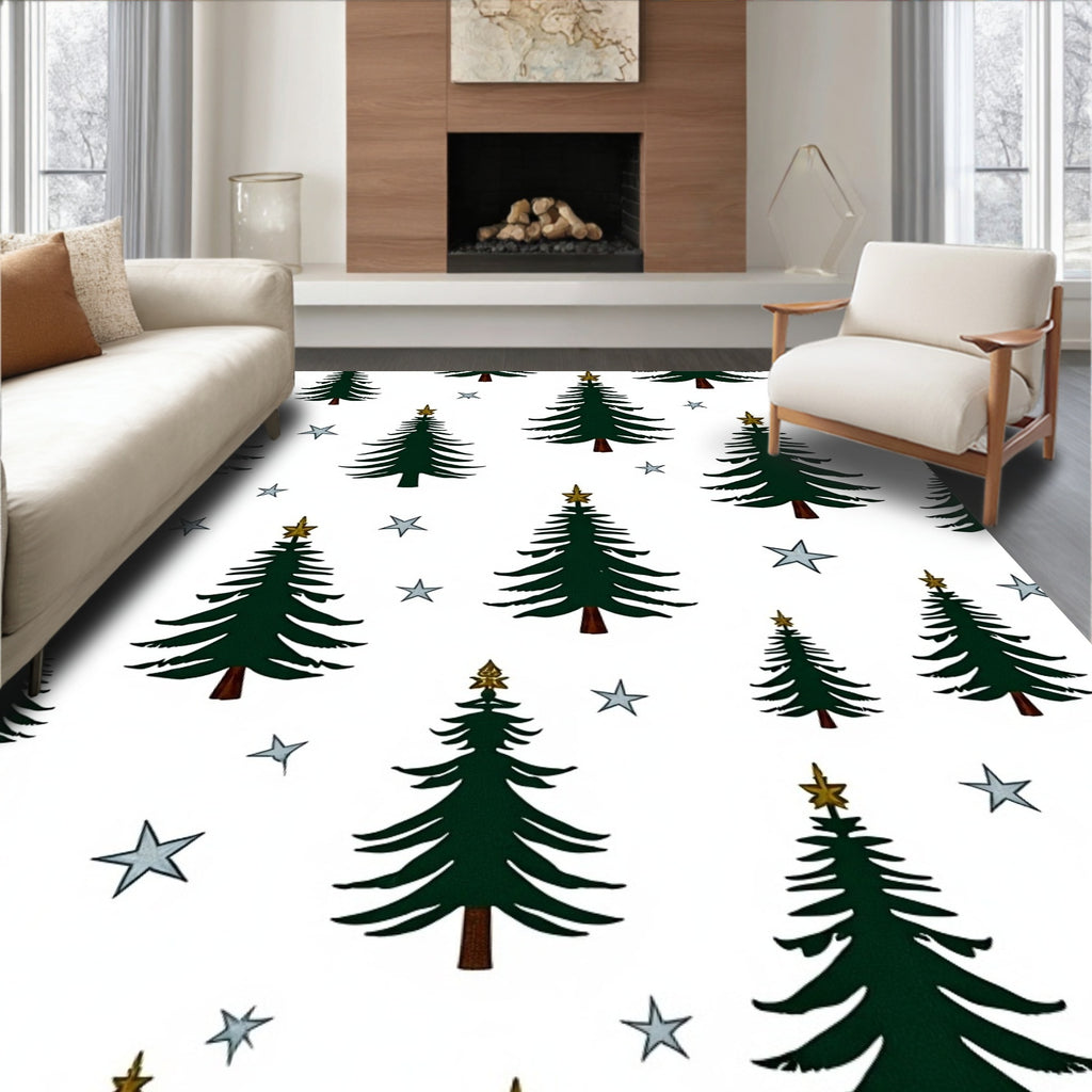 Emerald Pine Trees Sparkle With Stars Rug