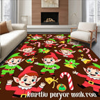 Festive Elf Candy Cane Christmas Brown Rug