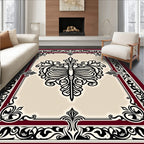 Rich Crimson Black Floral Symmetry Rug