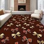 Golden Red Bows Chocolate Background Rug