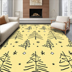 Line Art Trees and Stars on Yellow Rug