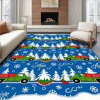 Winter Green Truck Christmas Tree Snowflakes Rug