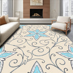 Light Blue Star Swirls on Cream Rug