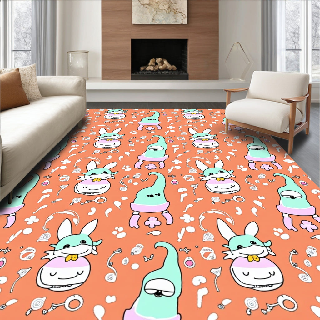Whimsical Mint Bunny Cloud Characters Rug