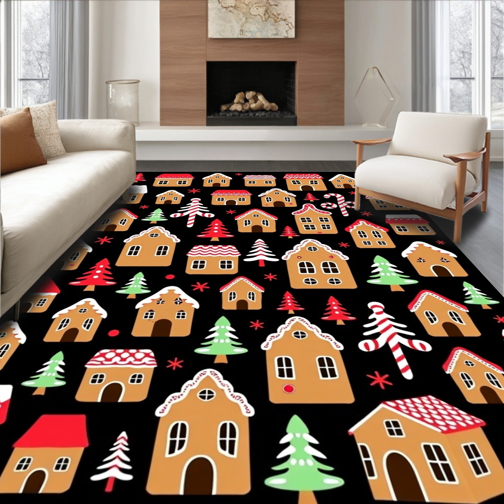 Festive Gingerbread House Holiday Collection Rug