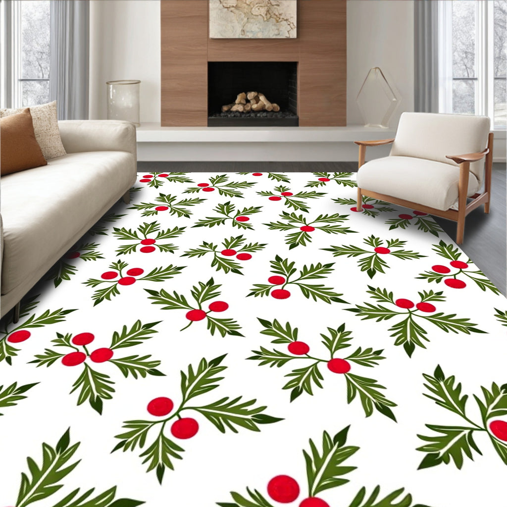 Classic Red Berry Holly Sprigs Rug