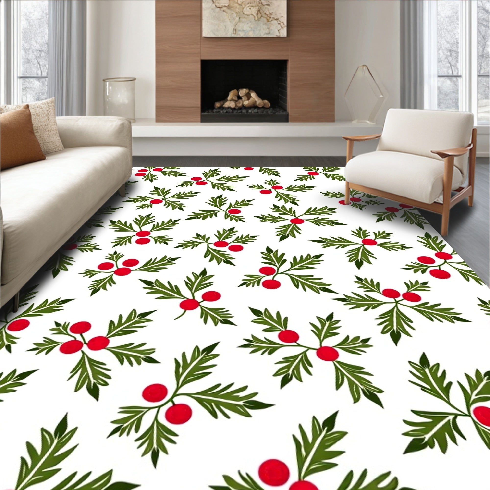 Classic Red Berry Holly Sprigs Rug