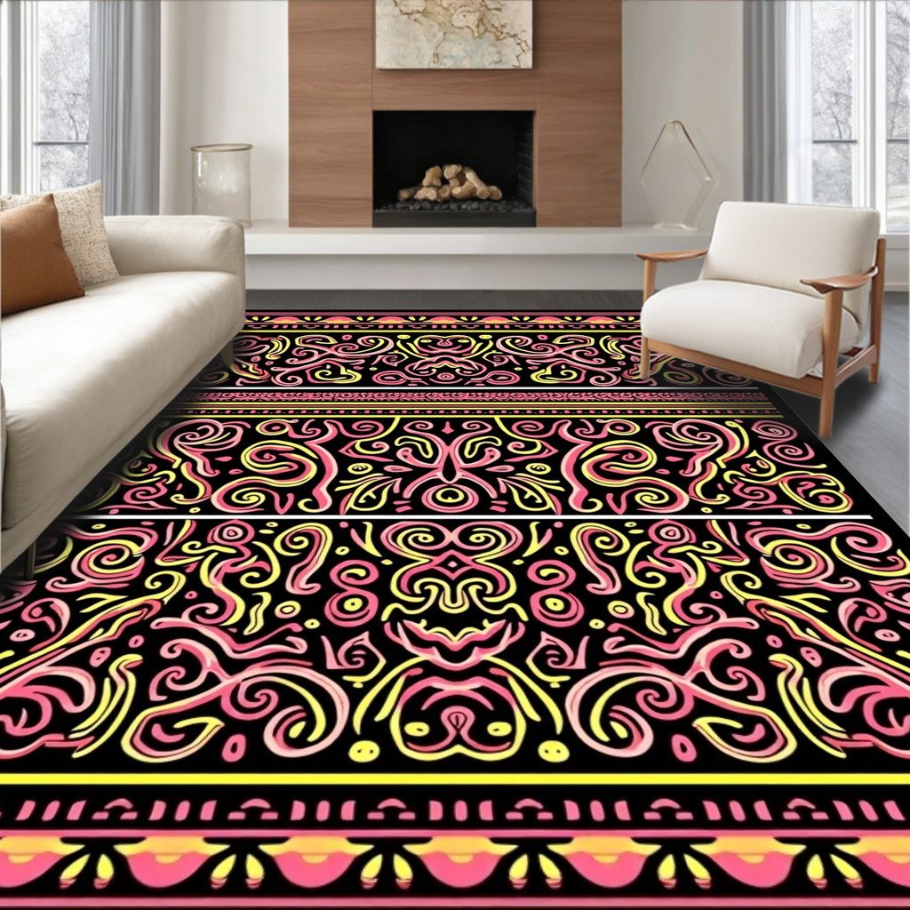 Pink Yellow Swirl Tribal Band Rug