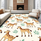 Playful Giraffes And Green Leaves Rug