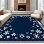 Winter White Snowflake Navy Border Rug