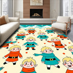 Whimsical Elf Friends Winter Mountains Rug