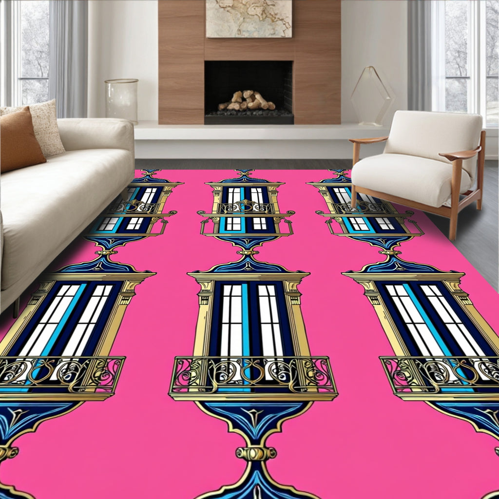 Grand Blue Balcony Ornate Repeating Rug