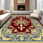 Crimson Golden Baroque Floral Border Rug