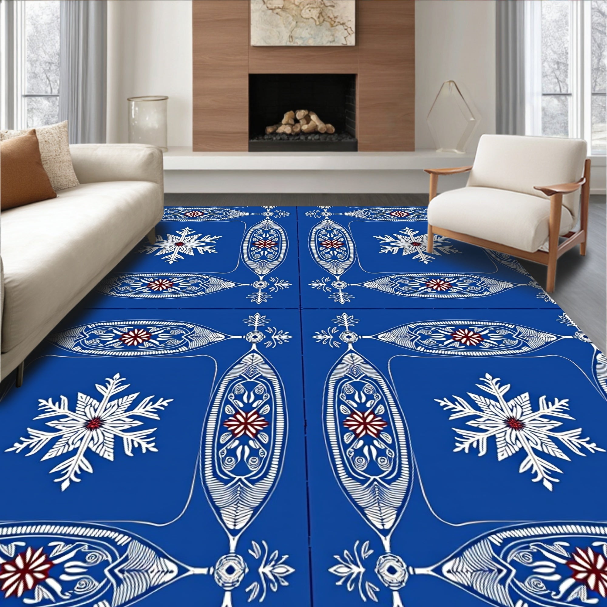 Deep Blue Snowflake Ornamental Collection Rug
