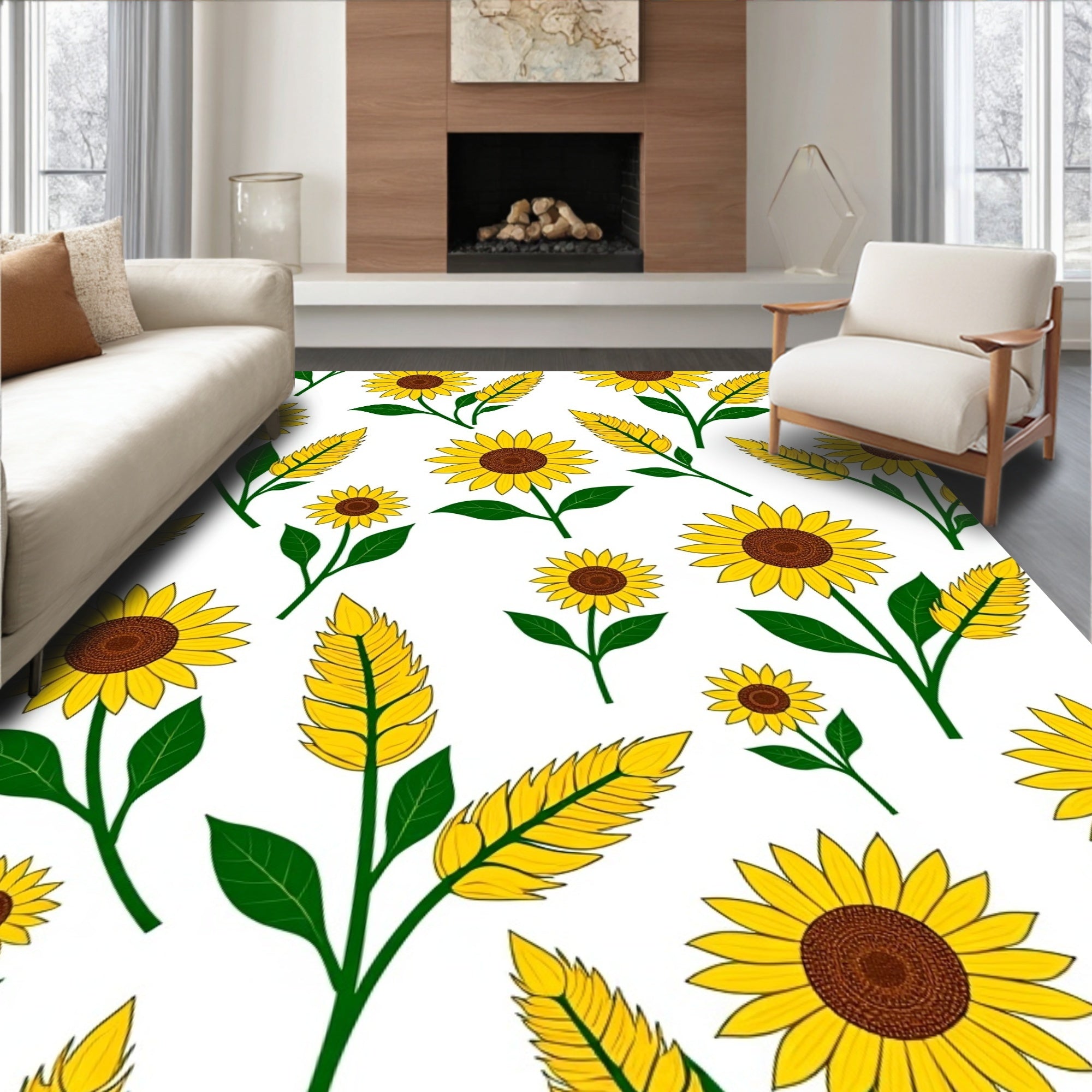 Golden Yellow Sunflower Botanical Arrangement Rug
