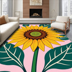 Golden Sunflower With Green Leaves Rug