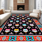 Colorful Cat Faces Bordered Rug