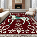 Crimson White Horse Floral Border Rug