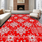 Crimson Snowflakes Festive Floral Rug