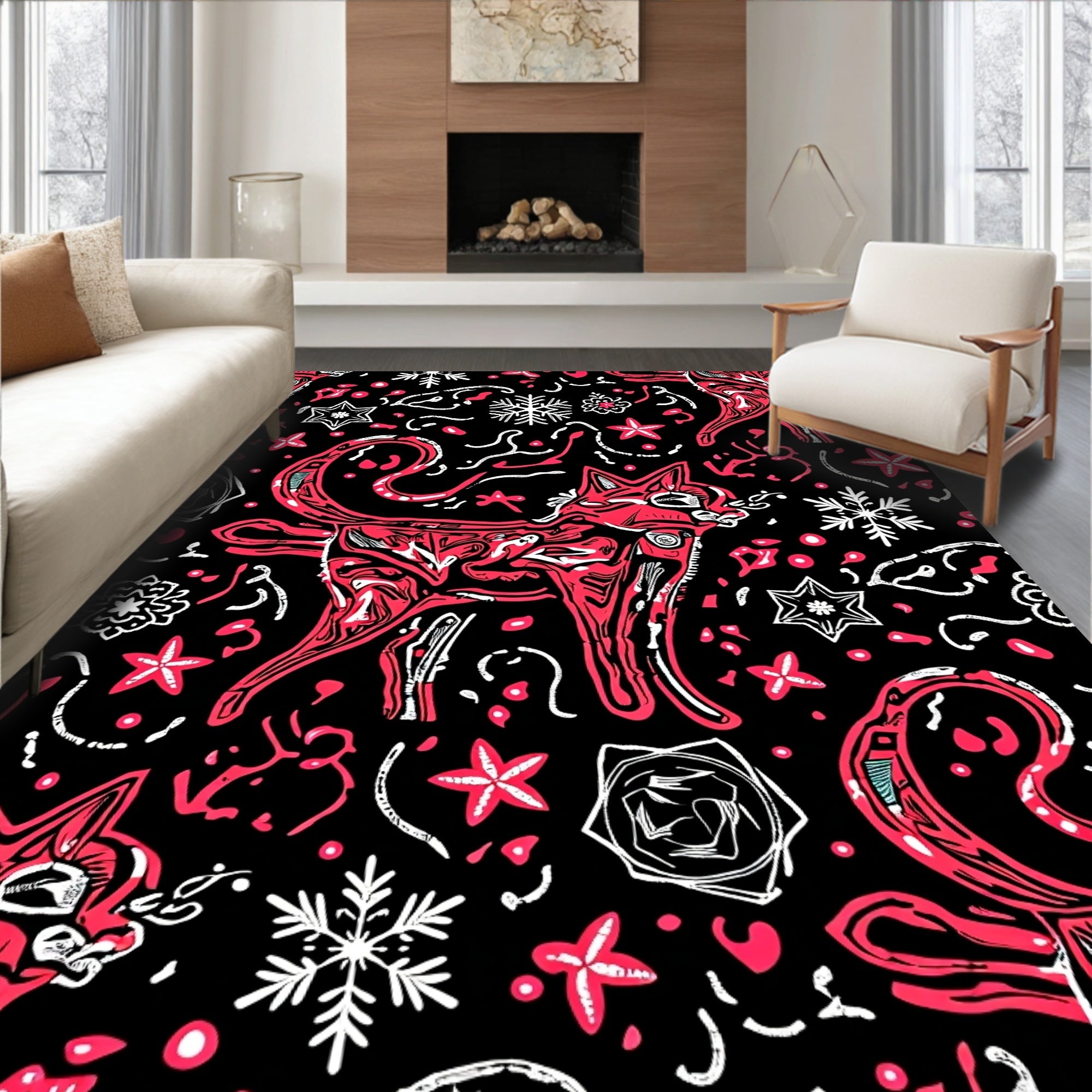 Pink Feline Snowflake Whimsy Rug