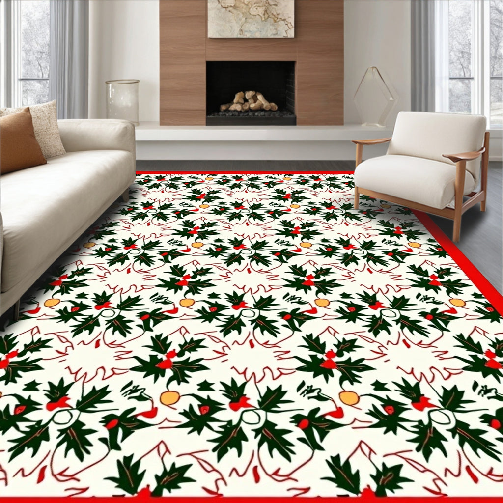 Festive Holly Berry Kaleidoscope Border Rug