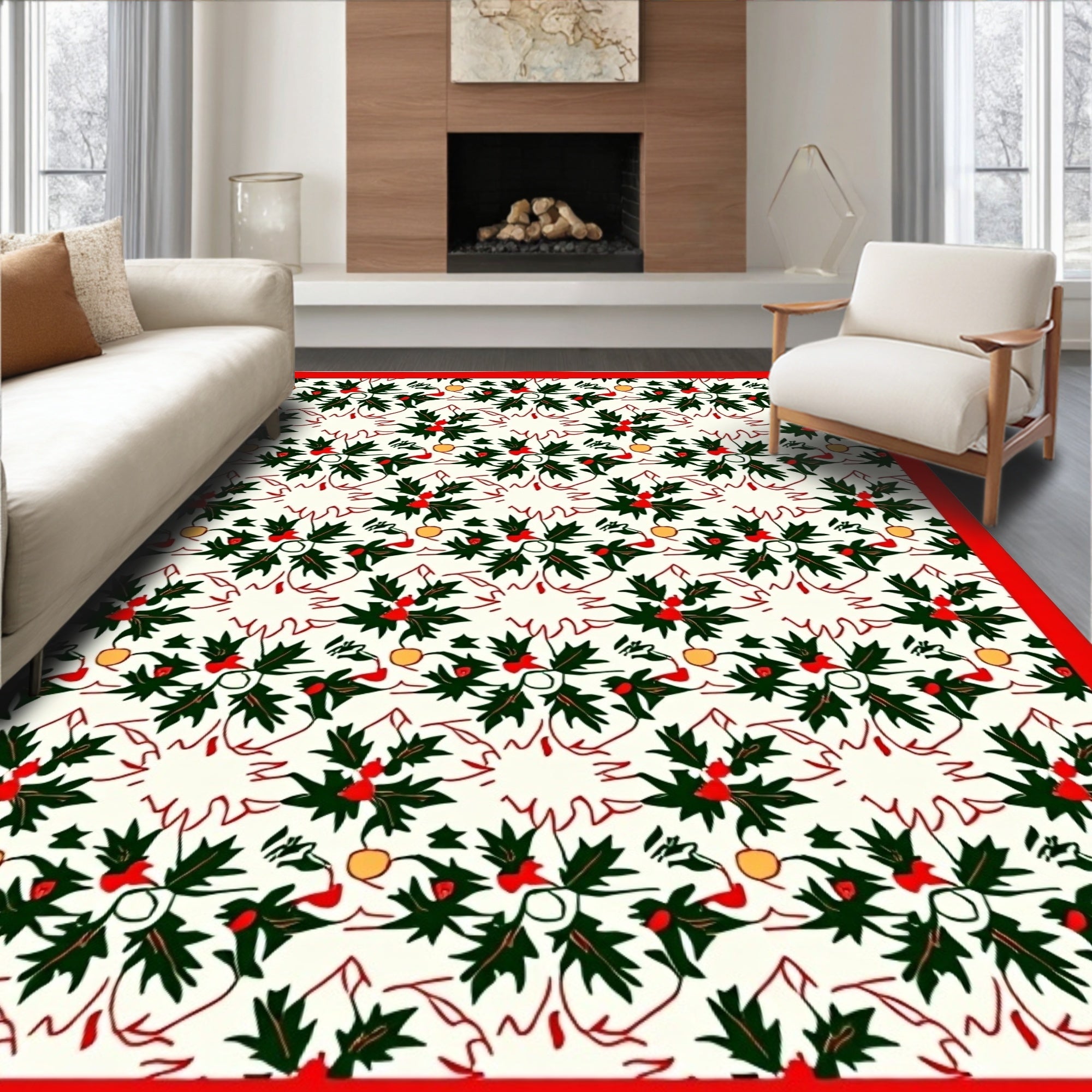 Festive Holly Berry Kaleidoscope Border Rug