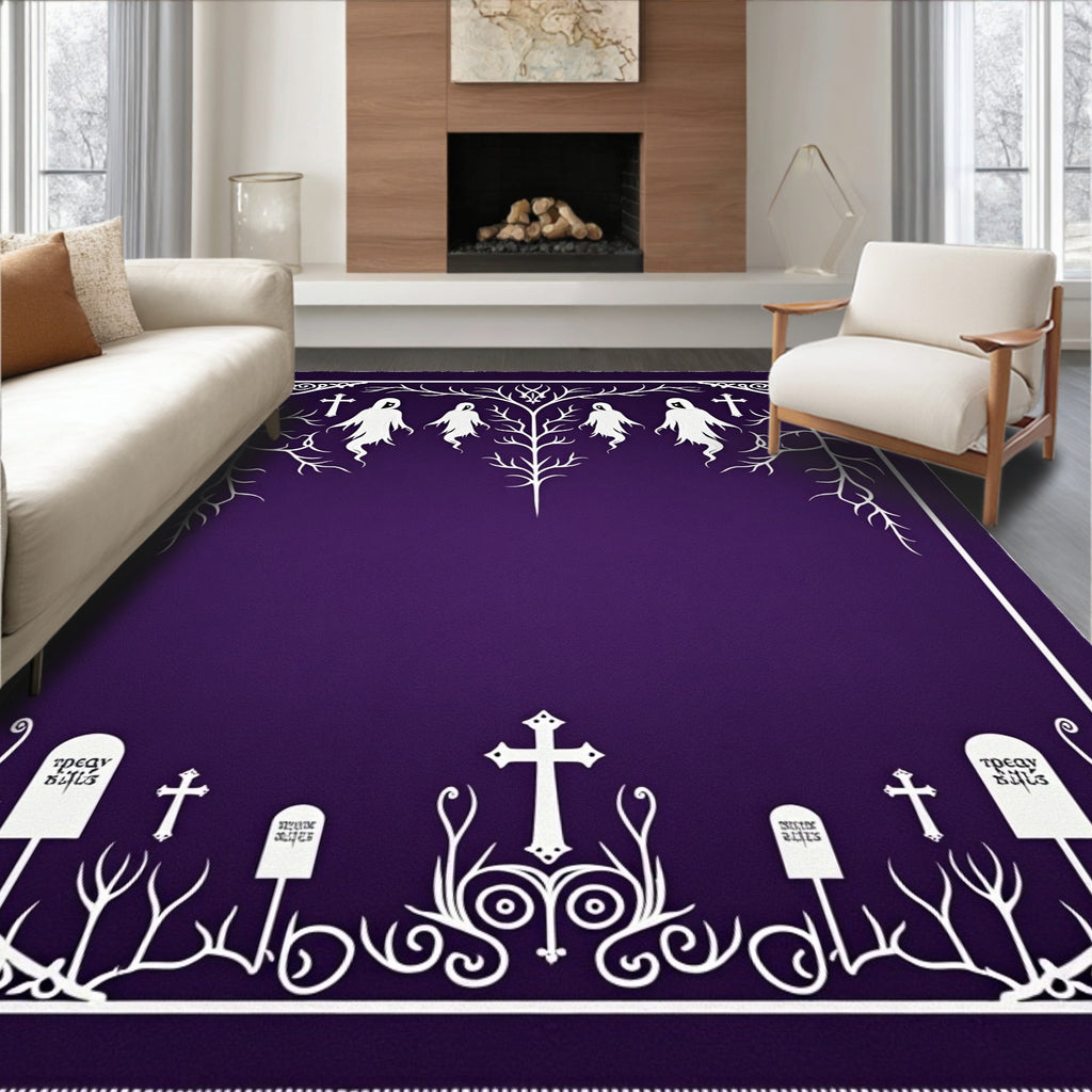 Spooky Purple Ghost Tree Graveyard Rug