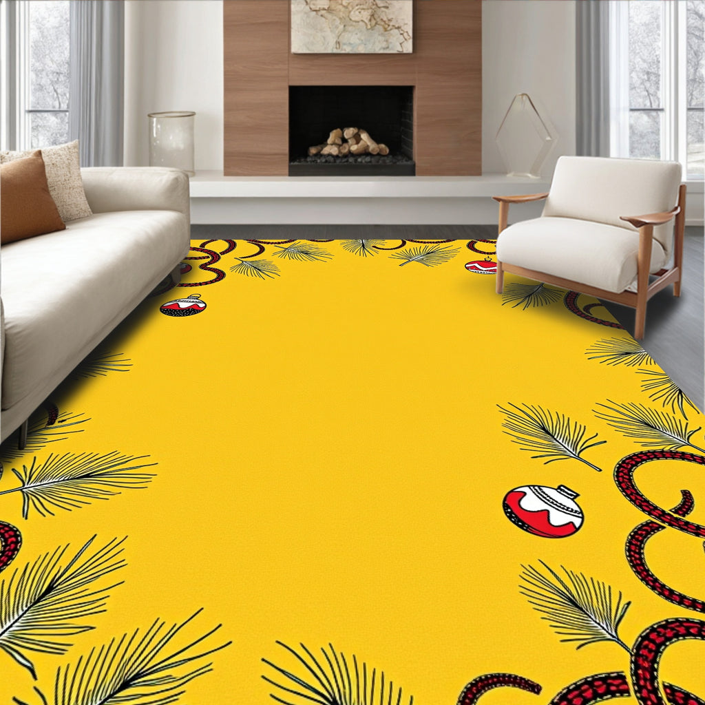 Crimson Red Ornament Pine Branch Border Rug