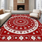 Crimson White Circular Floral Medallion Rug