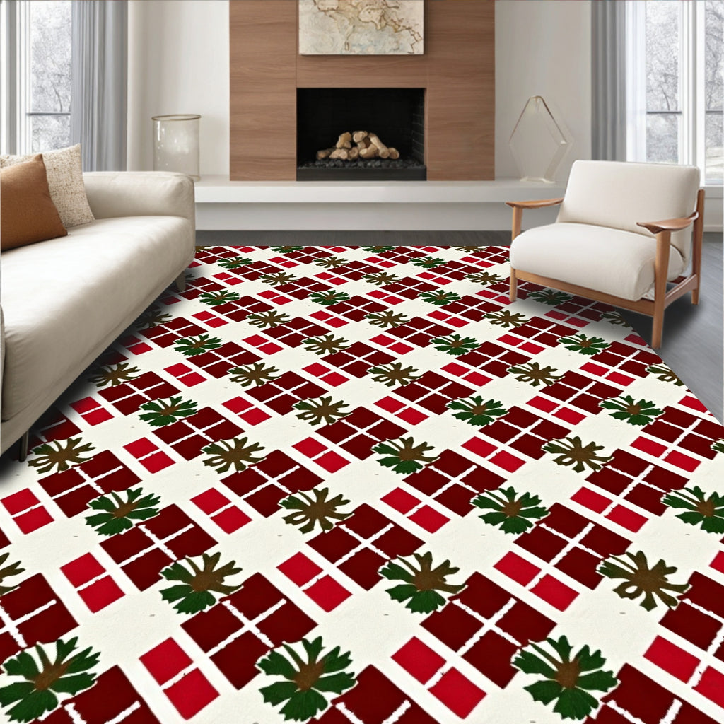 Crimson Red Diamond Foliage Arrangement Rug
