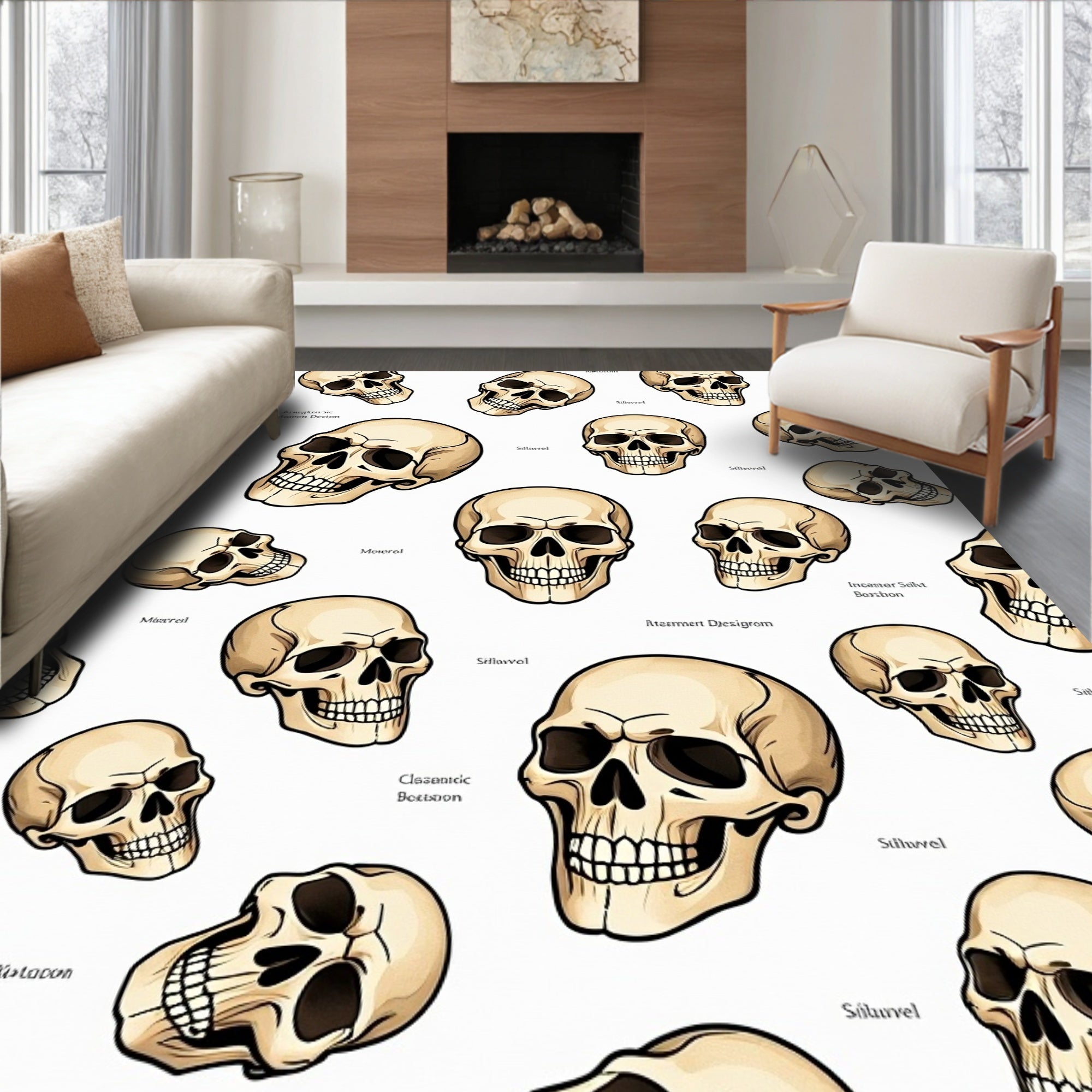 Vintage Skull Collection Cream Rug