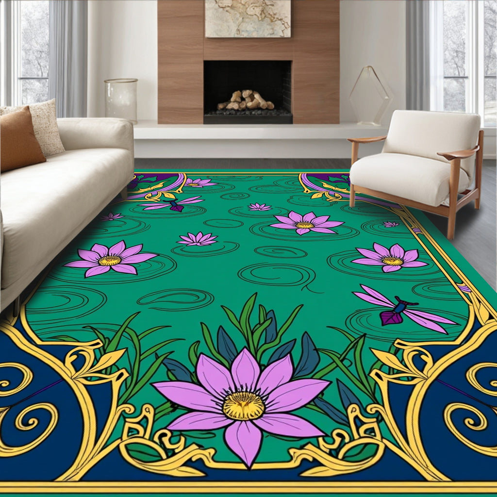 Purple Lily Pond Dragonfly Garden Rug