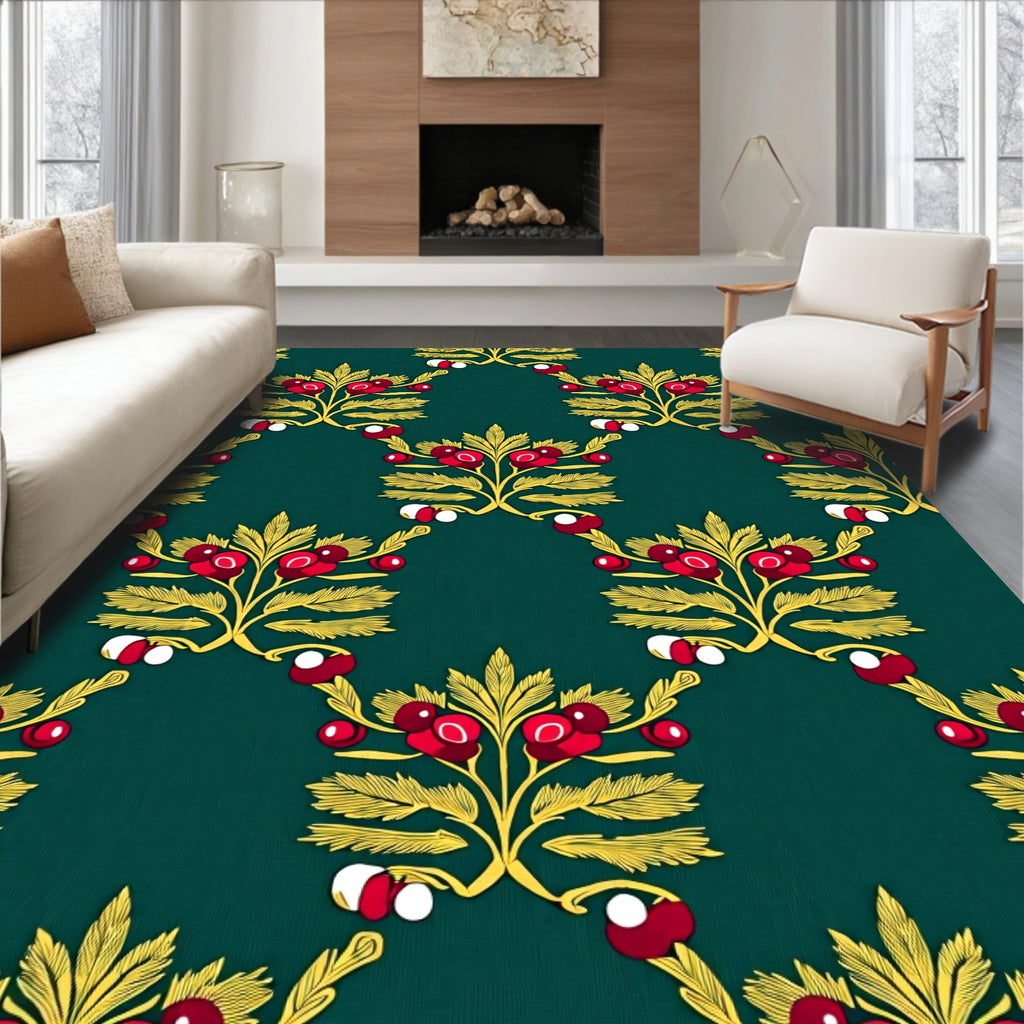 Emerald Red Berry Garland Botanical Rug