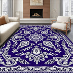 Indigo White Paisley Floral Medallion Rug