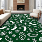 White Snowflake Footprint Pinecone Collage Rug