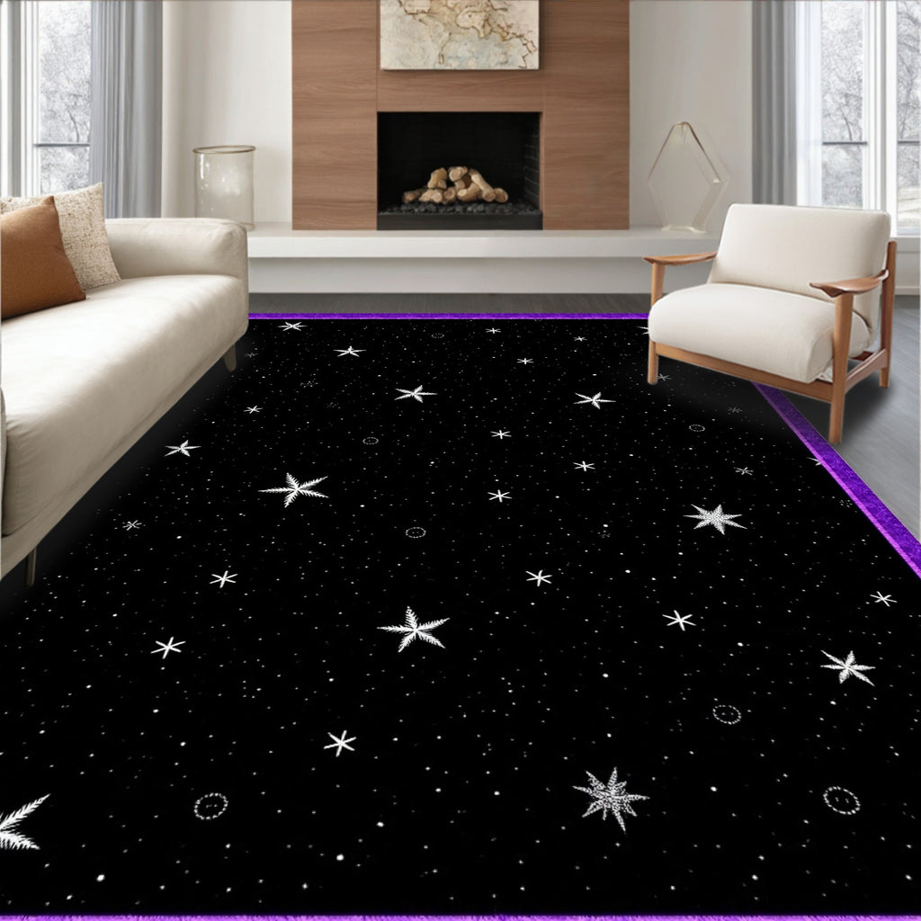 Celestial Night Starry Snowflakes Rug