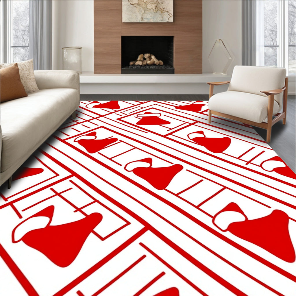 Festive Red Santa Hat Geometric Lines Rug