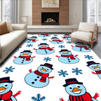 Happy Blue Snowmen Winter Snowflakes Rug