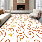 Charming Orange Swirl Yellow Star Flourish Rug